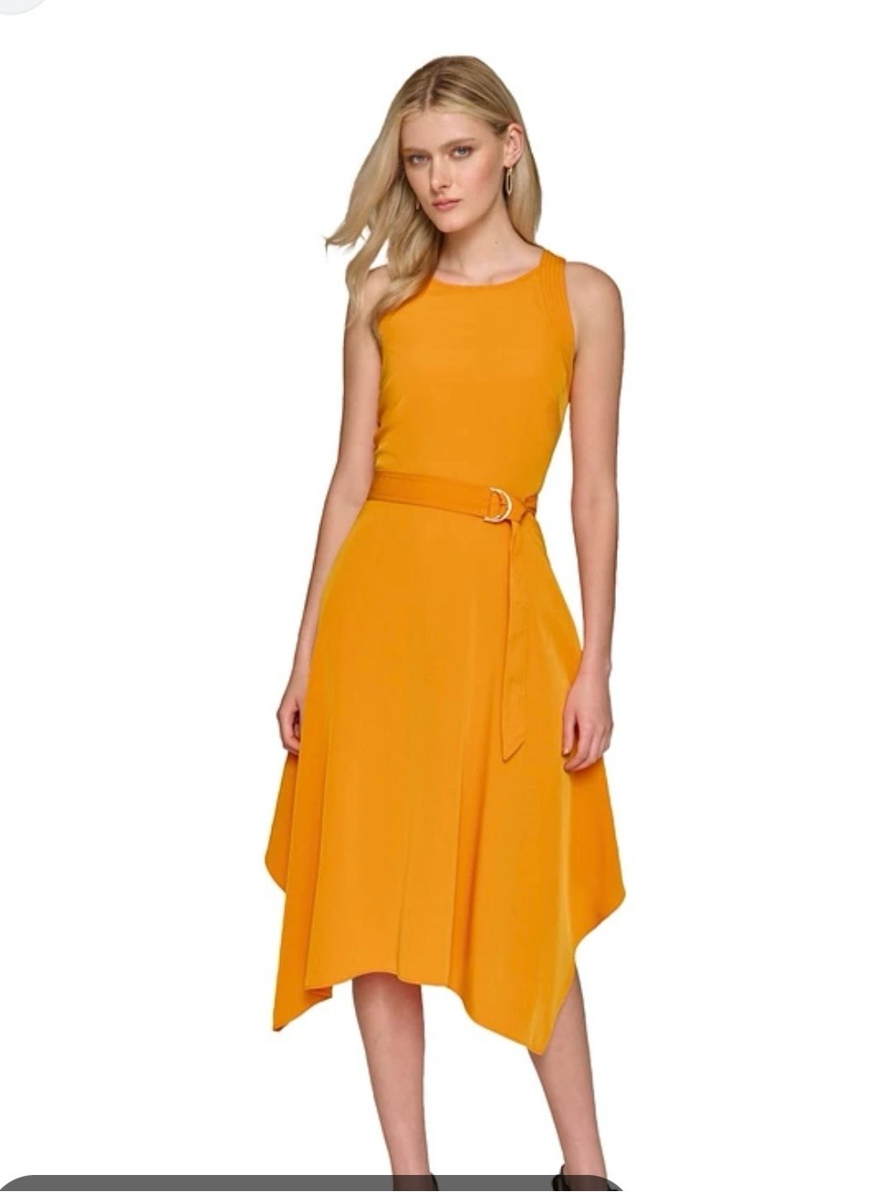Sleeveless Belted Midi Dress in Orange size 4